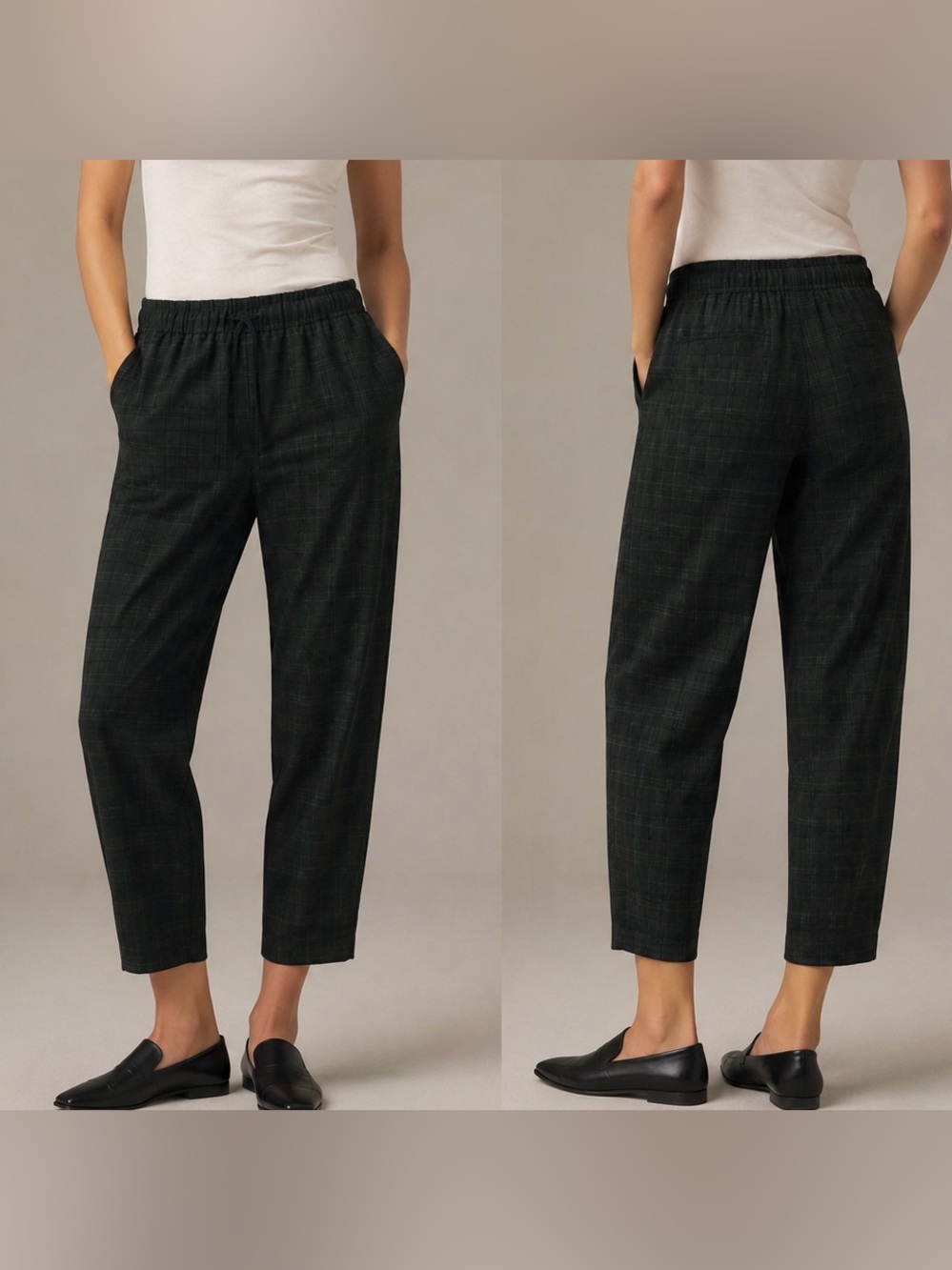 Babaton Black & Grey Plaid Cropped Relaxed Tapered Pants